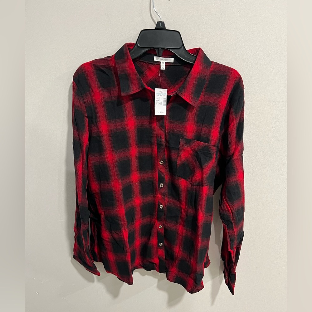 NWT Maurices Shorty Utility Plaid Button Down Shirt